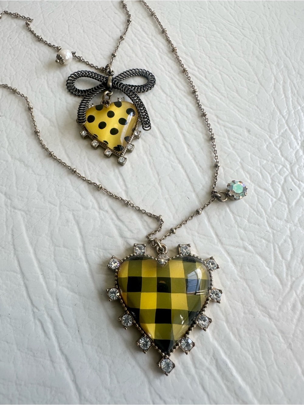 BETSEY JOHNSON rare black and yellow hearts, two strand necklace
